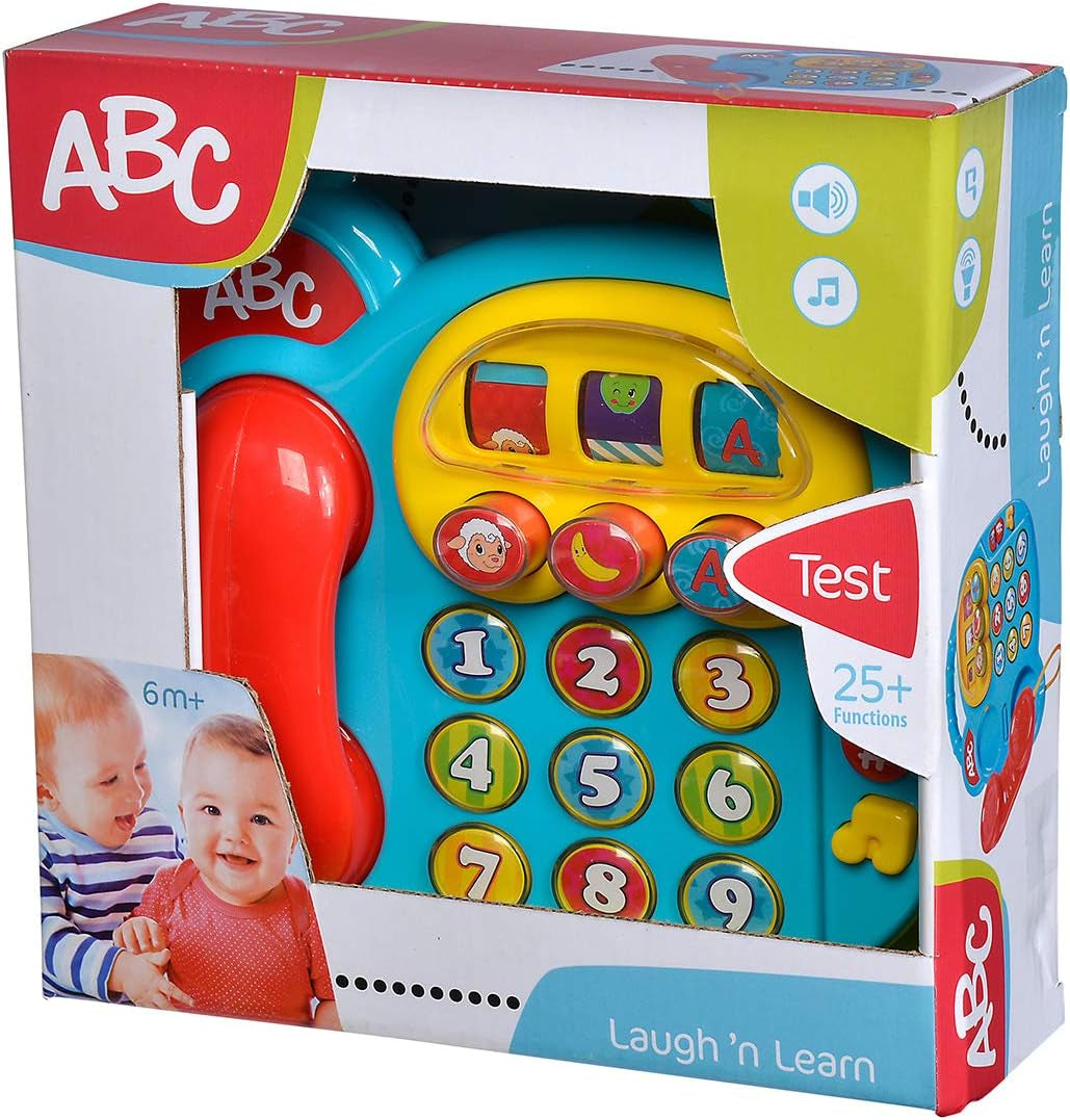 Simba 104010016 - Téléphone couleur ABC, jouet pour bébé, affichage d'images rotatif, chanson, téléphone d'apprentissage, téléphone d'apprentissage, avec différents sons, 20 cm, motricité, pour les tout-petits, à partir de 6 mois Jouets pour bébés Naty Shop
