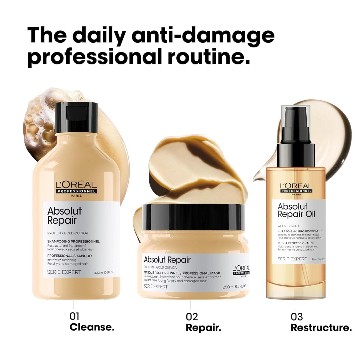 L'OréAl Professionnel Série Expert Absolut Repair Gold, Shampoing Quinoa + Douche et bain Protéinés Naty Shop