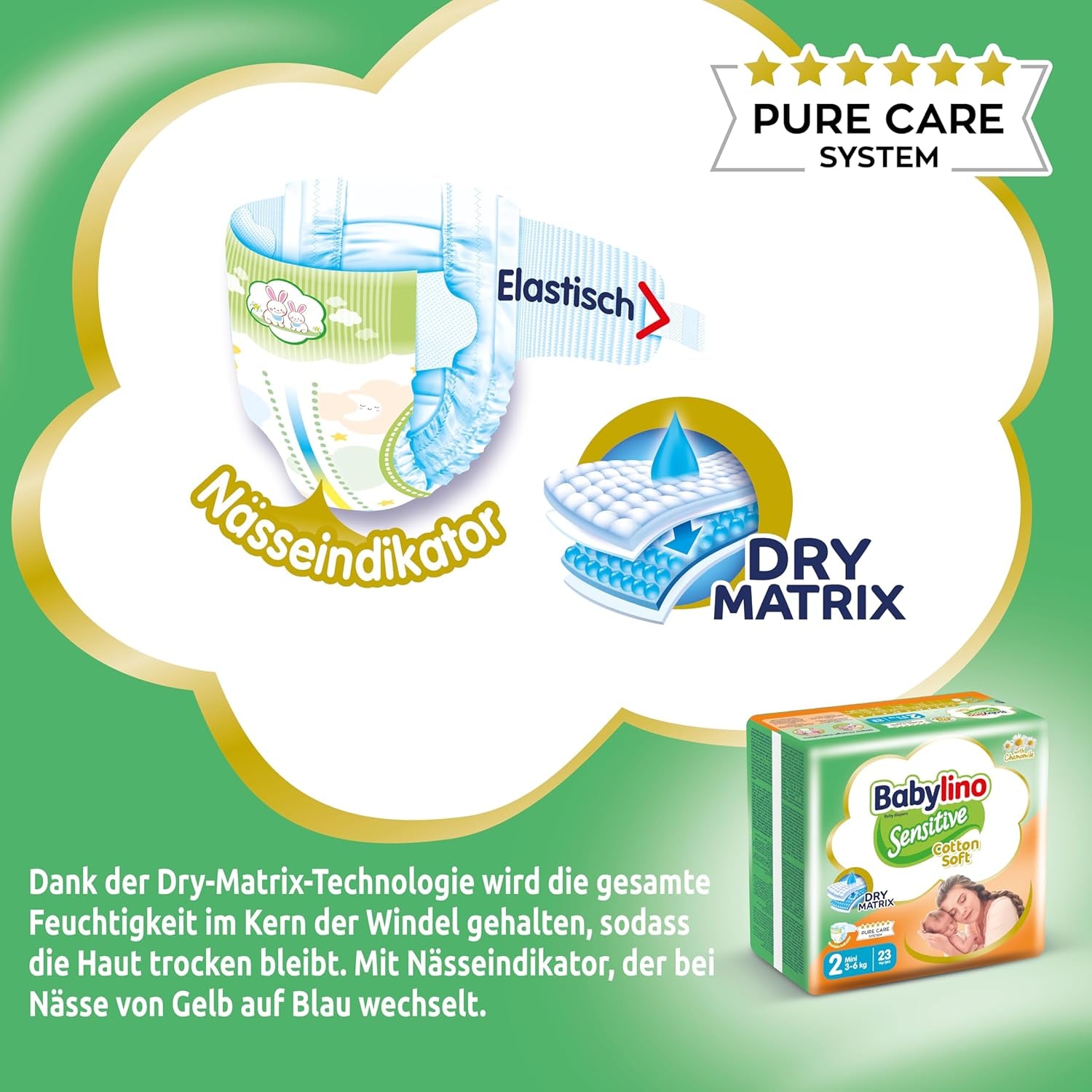 Couches pour bébés sensibles, taille 2, mini (3-6 kg), 192 couches