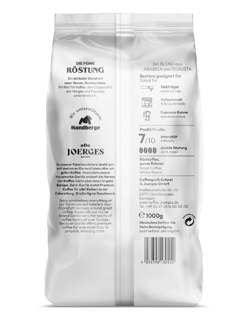 Joerges Espresso Délicat, 1kg, blanc