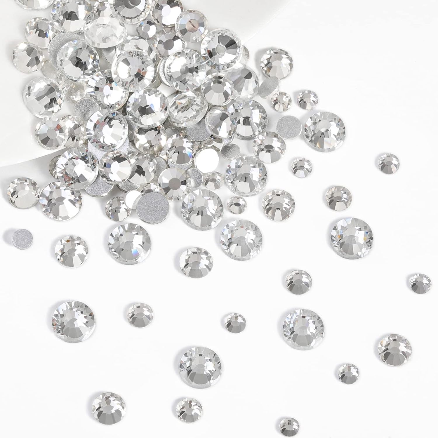 Beadland 2500Pcs Verre Nailart Strasssteine ​​​​Kristall Flatback Edelsteine ​​​​Runde, ​​​​pour Handwerk Gemischt 8 Größen SS4 ~ SS30 Mit Picking Pinzette Und Stift (Kristall Weiss)