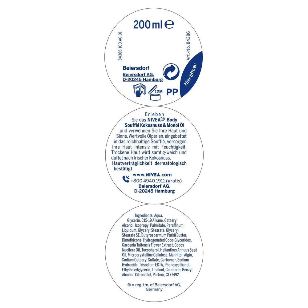 NIVEA Body Soufflé Huile de Coco & Monoï, 200 ml Cosmétiques et Beauté Naty Shop