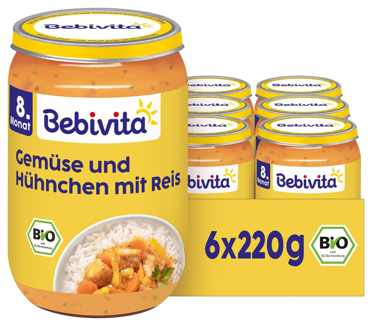 Plats à partir de 8 mois - Riz aux légumes et poulet, façon asiatique, 220g, paquet de 6 (6x220g)