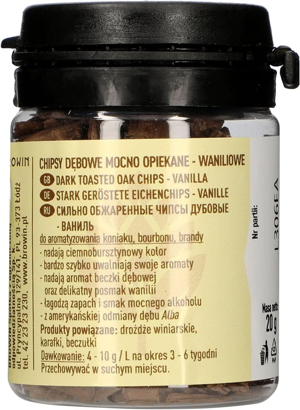 Browin Așchii de stejar puternic prăjite 20 g - fulgi, bastoane fine de stejar pentru aromatizarea alcoolului, maro Arome Naty Shop 20 grame Vanilie