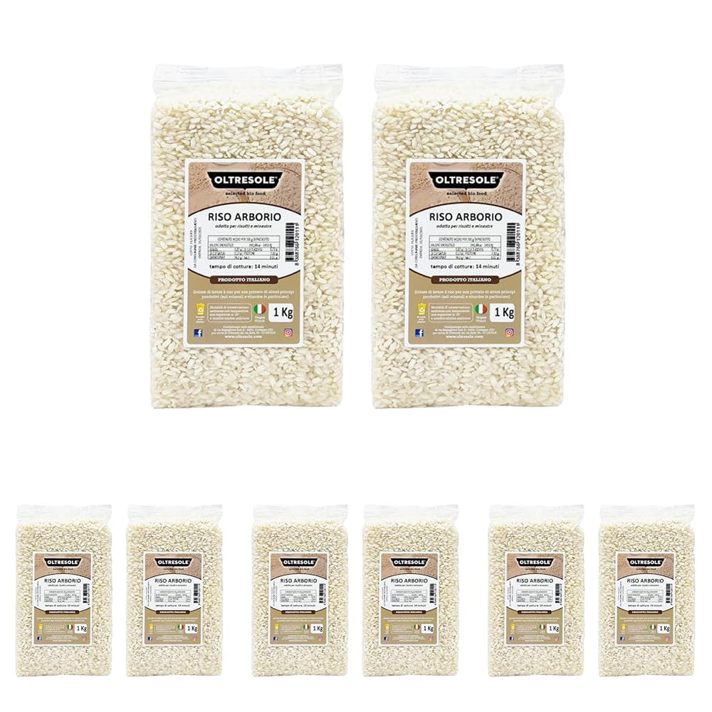 Riz Arborio italien artisanal, riz à gros grains et féculent, idéal pour les soupes, risottos et salades de riz, emballé sous vide en 2 sacs de 1 kg