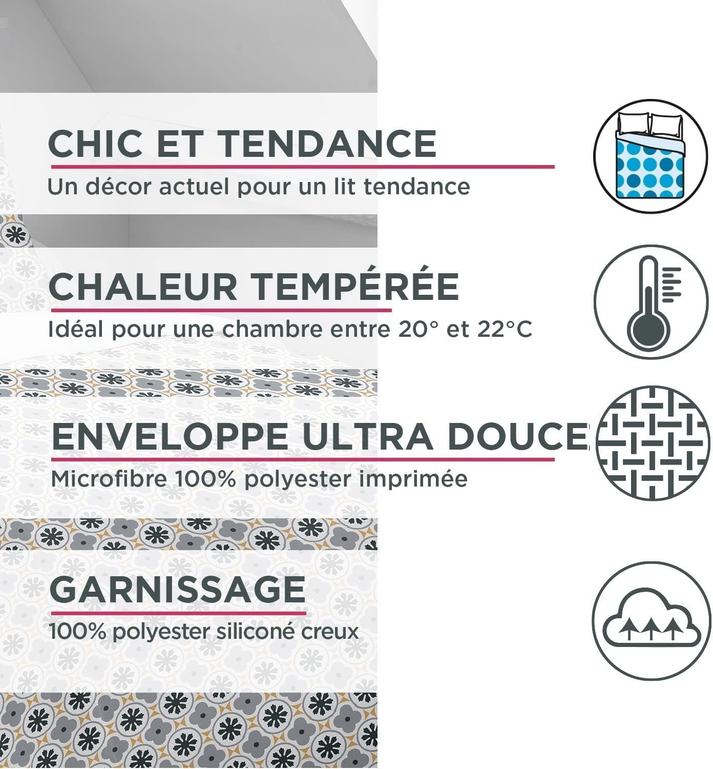 Blanrève Housse de couette Imprimée ou unie, Tempérée, Pour lit simple, Ecologique, Facile d'entretien, 140 X 200 Cm, Blanc, Gris Couettes et couettes Naty Shop