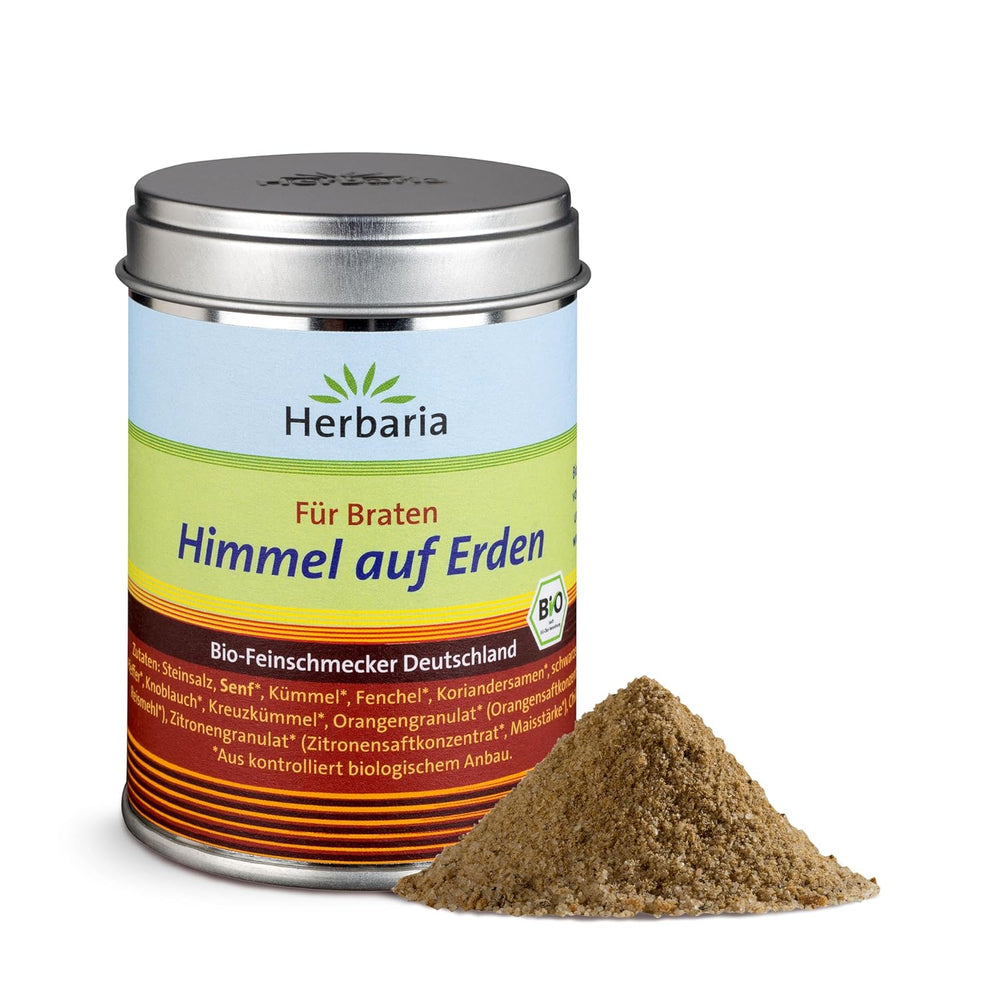 Herbaria Himmel auf Erden bio 100g M-Dose – Fertiges Bio-Gewürzsalz für Rind-, Kalb- und Schweinefleisch als Braten or Kurzgebratenes – in nachhaltiger Aromaschutz-Dose