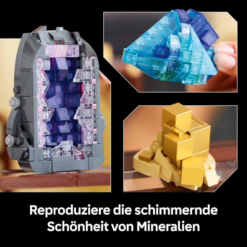 LEGO Ideas Mineraliensammlung - Set für Erwachsene - Modellbau mit Kristallelementen inkl. Amethyst, Fluorit & Tangerinquarz sowie 3 Ständern - DIY Wohn Deko Geschenkidee - 21362