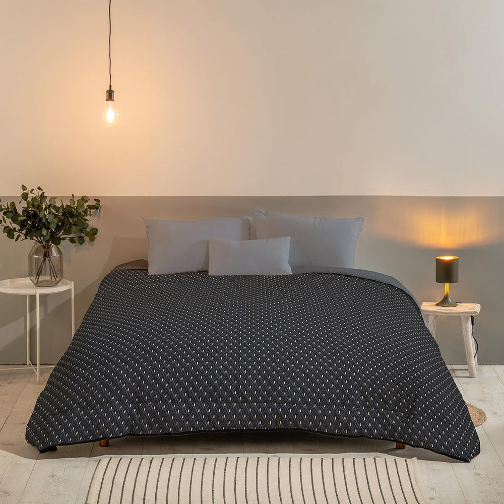 Bleu Câlin Couette imprimée 1 personne Hermance, polyester, bleu/gris, 140 X 200 Cm Couettes et couettes Naty Shop Gris 140X200 Cm