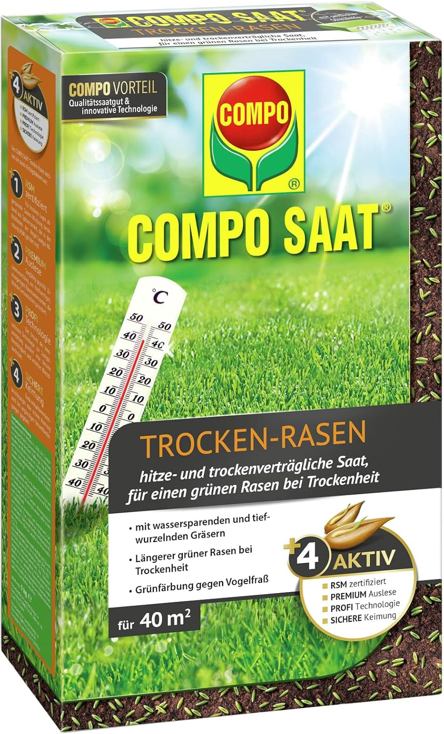 COMPO SAAT Trocken-Rasen, Hitze- Und Trockenverträgliche Rasensamen/Grassamen Für Trockene Und Sonnige Standorte, 2 Kg, 80 M²