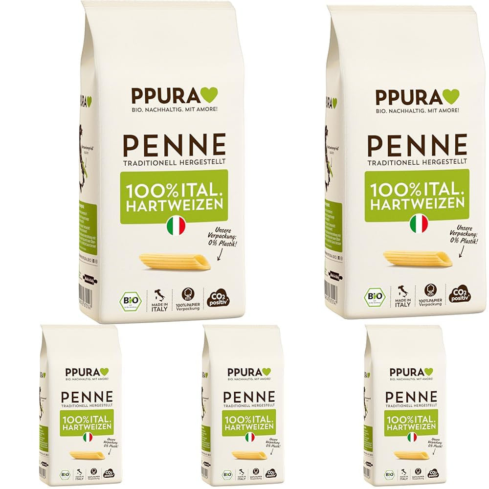 PPURA Pâtes Penne de Blé Dur Bio 500g, Pâtes tubulaires 100% naturelles, Fabriquées en Italie - Pâtes italiennes sans additifs, colorants ni conservateurs
