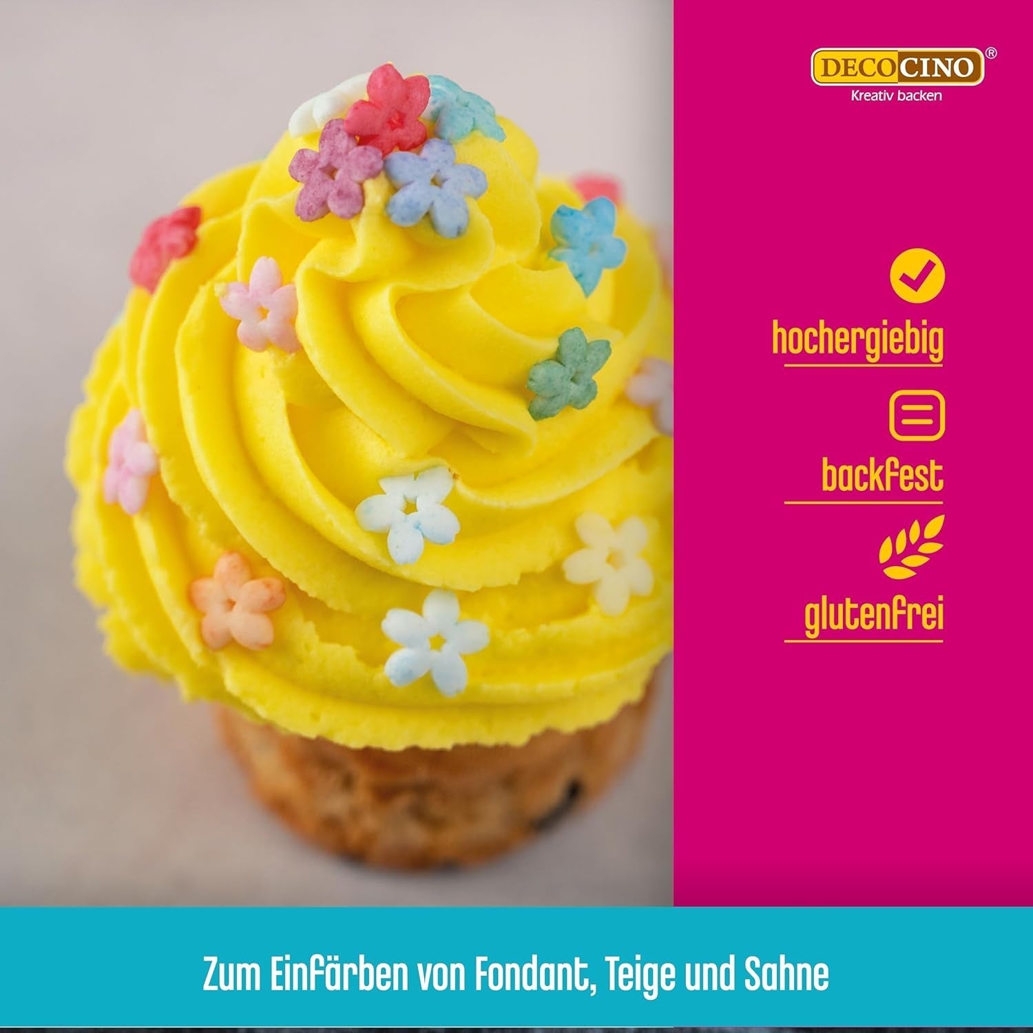 Lot de 6 pâtes colorantes Decocino - 6 x 20 g - Colorant alimentaire rouge, rose, vert, jaune, bleu et noir, idéal pour colorer gâteaux, fondants et crèmes - Sans azoïques et sans gluten