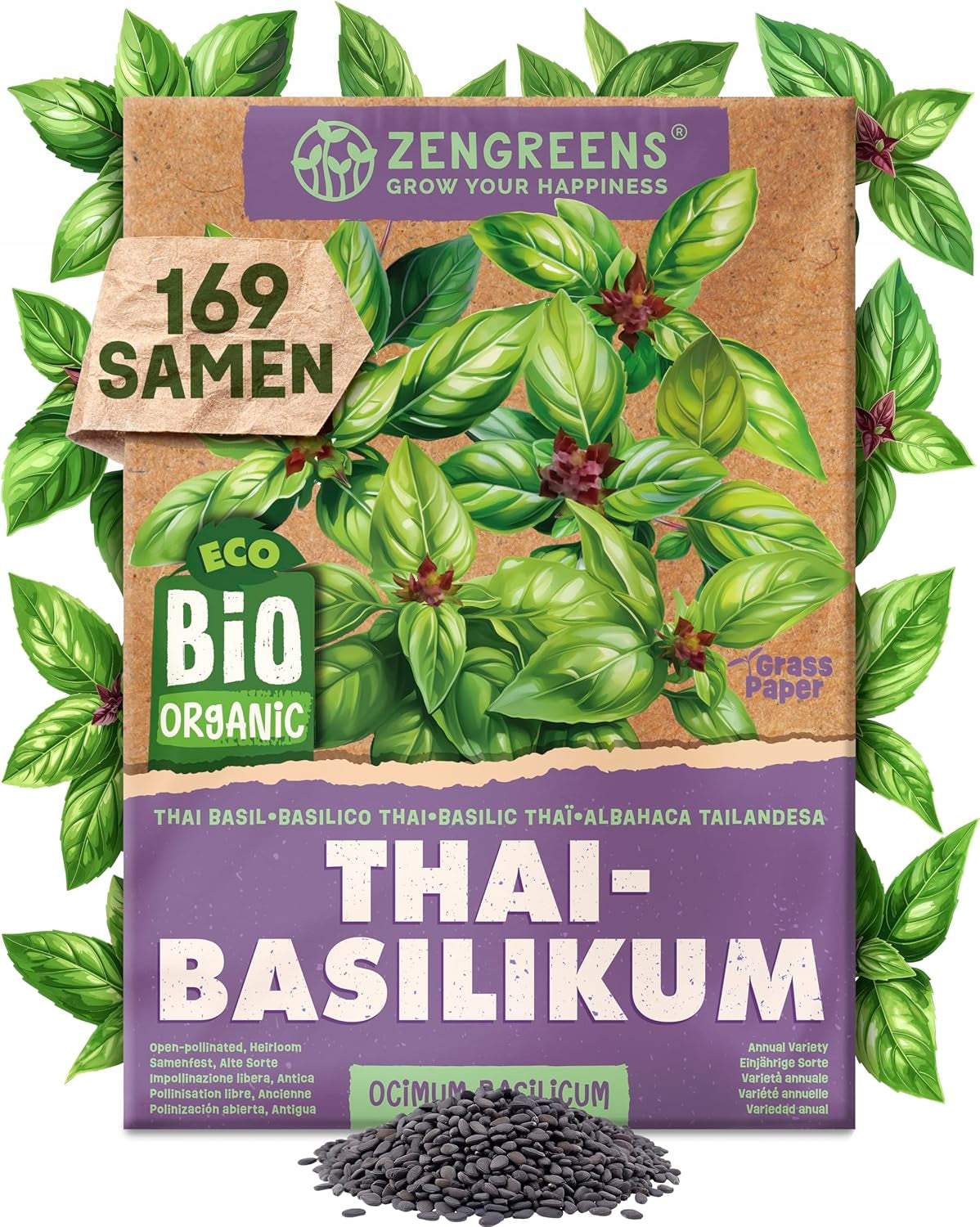 Graines de basilic biologiques dans un ensemble de 6 - 6 graines de basilic pour une culture facile dans le jardin, le balcon ou le parterre surélevé - Graines de plantes - Semis