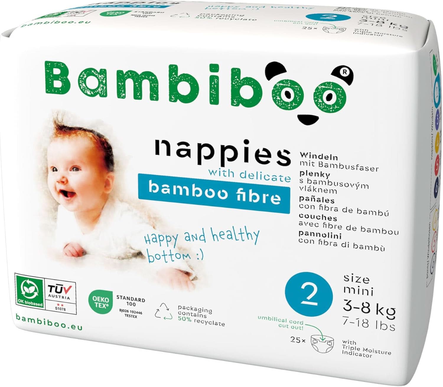 Couches jetables Bambiboo, respectueuses de la peau, ouverture ombilicale, différentes tailles couches mère et bébé Naty Shop, taille 2, 25 pièces