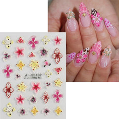 JMEOWIO Autocollants de manucure 3D en forme de fleur colorée pour nail art