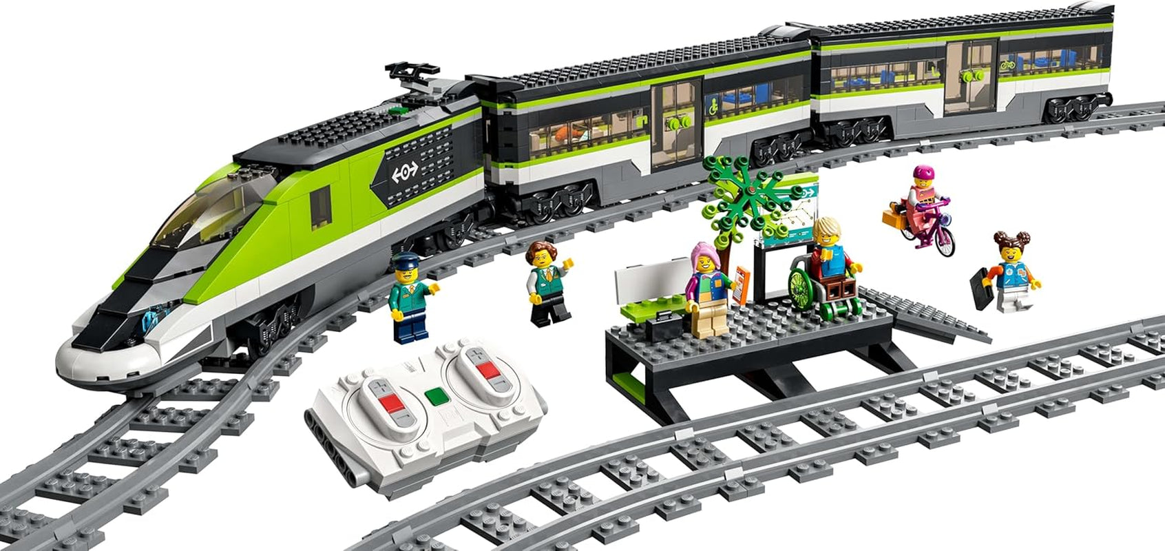 Train express de passagers LEGO City, ensemble de train télécommandé, jouet ferroviaire avec phares, 2 wagons et 24 éléments de voie, cadeau pour enfants, garçons et filles 60337 Ensembles de construction Besuche den LEGO-Store