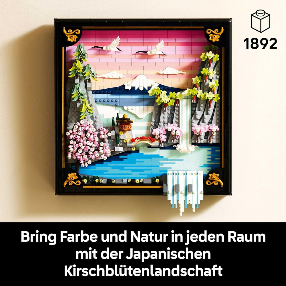 LEGO Art Japanische Kirschblütenlandschaft - DIY Set - Bauset für Erwachsene - 3D Wandkunst im Rahmen mit dem Fuji-Berg, Sakura (Kirschblüten) und Wasserfall - Geschenk für Männer und Frauen - 31218