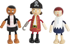 Poupées pirates en bois flexibles Small Foot, 5 pirates et 1 singe, détaillées et flexibles, à partir de 3 ans, 12412