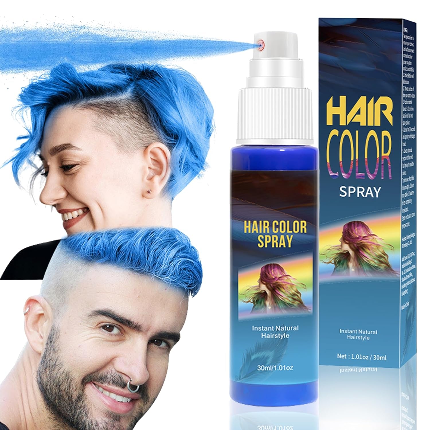 Coloration pour cheveux - Spray de couleur de cheveux vert temporaire de 30 ml, spray de coloration de cheveux temporaire naturel, teinture pour cheveux lavable pour fête cosplay Halloween (vert) Coloration pour cheveux Naty Shop Bleu