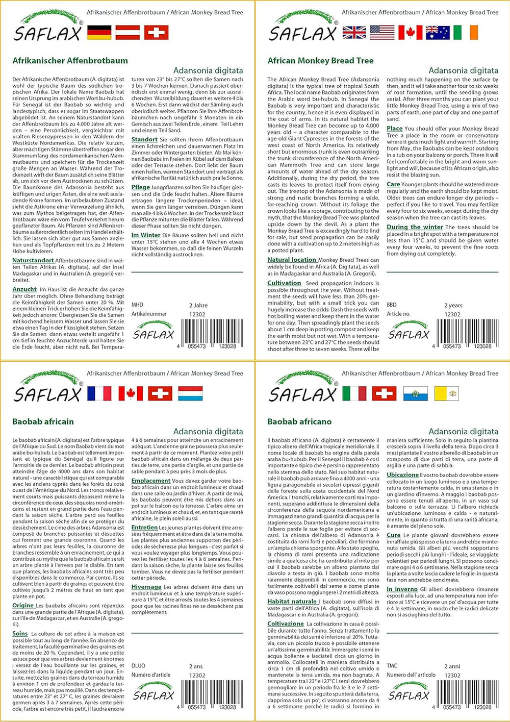 SAFLAX - Geschenk Set - Afrikanischer Affenbrotbaum - 6 Samen - Mit Geschenk- / Versandbox, Versandaufkleber, Geschenkkarte Und Anzuchtsubstrat - Adansonia Digitata
