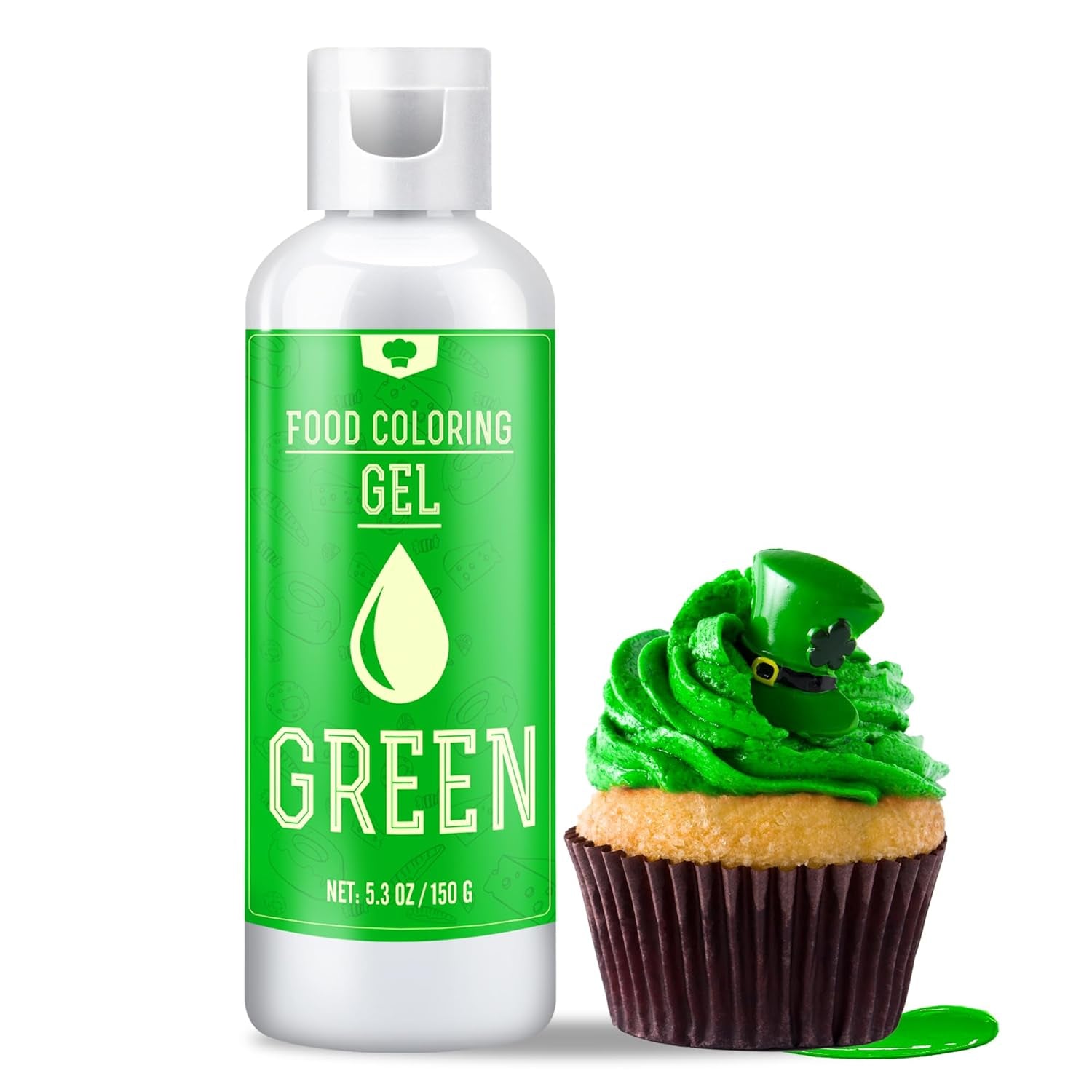 Lebensmittelfarbe Gel - 150G Konzentrierte Gel Lebensmittel Farben Zum Backen, Kuchen Dekorieren, Kekse Und Macaron - Zuckerfrei Food Coloring Für Getränken, Osterei, DIY Seifen Und Basteln (Weiß) Naty Shop Grün