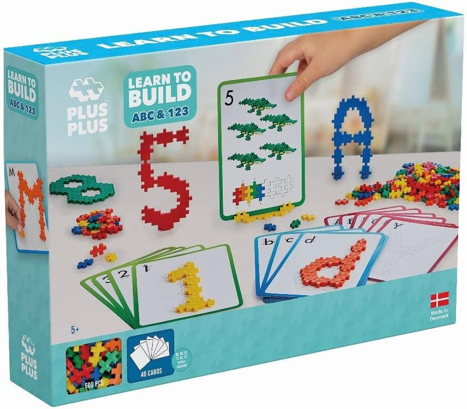 Plus-Plus 9603909 Geniales Konstruktionsspielzeug, Learn to Build, ABC & 123, Kreativ-Bausteine, 600 Teile