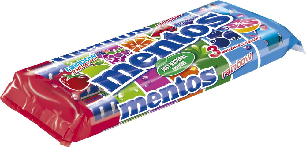 Mentos Fruit Dragees Orange Citron Fraise Bonbons à saveur de fruits à mâcher (3 rouleaux), végétalien (paquet de 3)