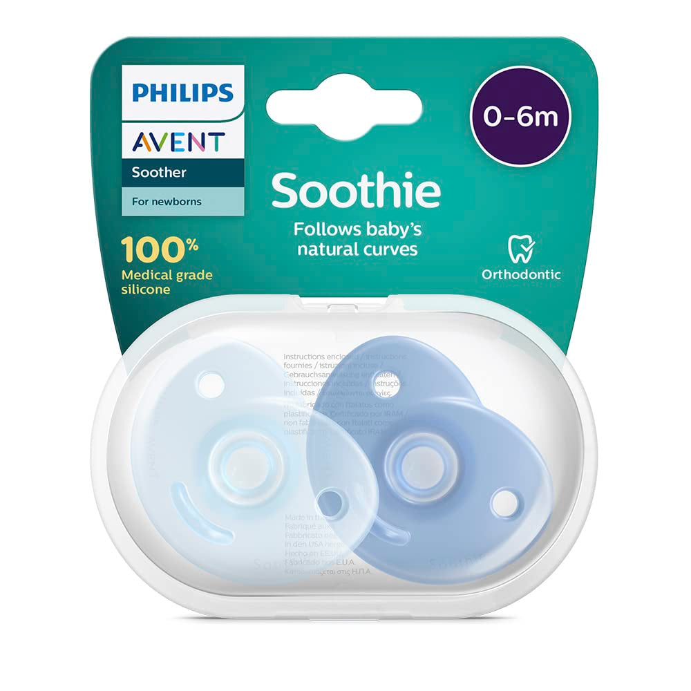 Philips AVENT Soothie - Sucette sans BPA pour bébés âgés de 0 à 6 mois, bleu/bleu clair (modèle SCF099/21)