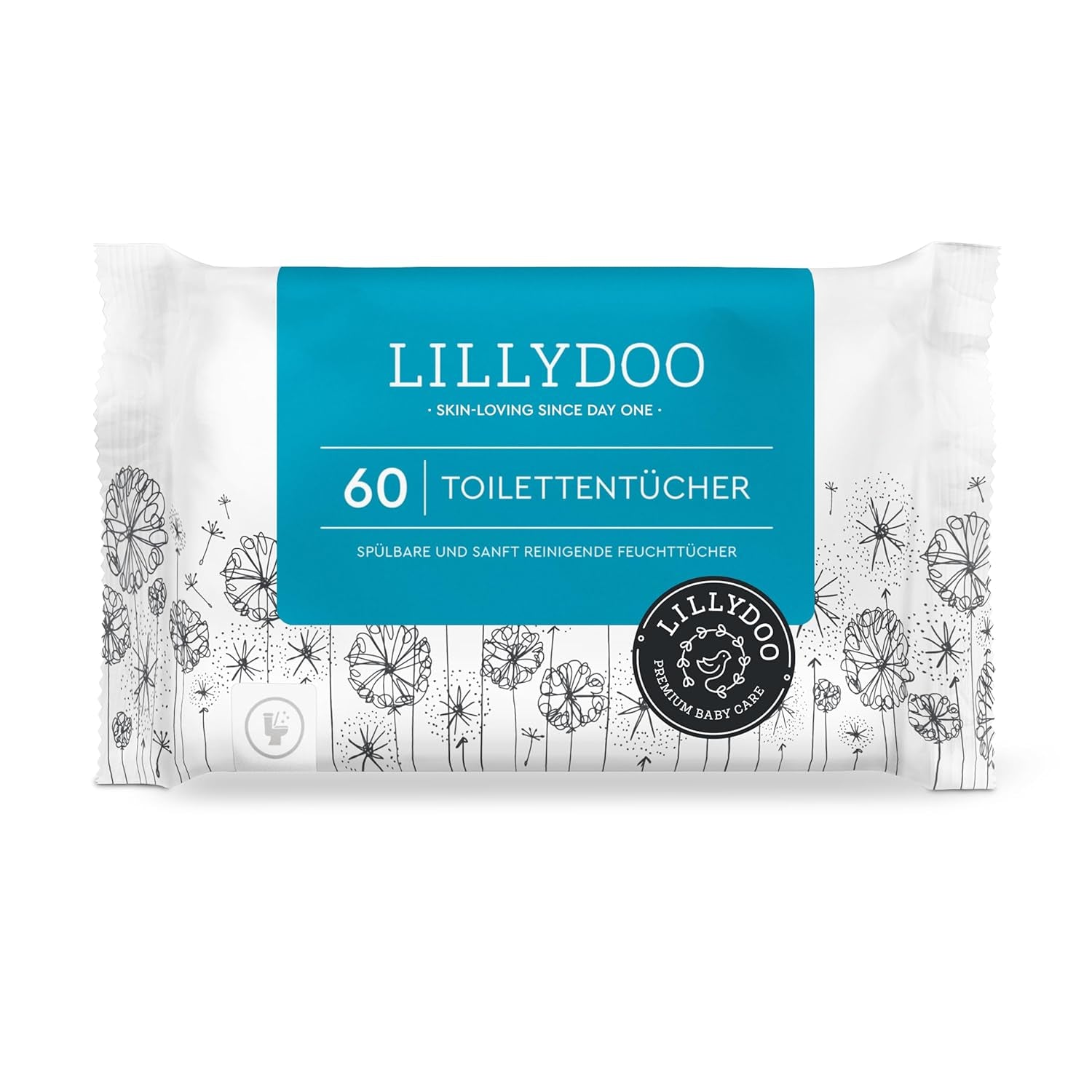 LILLYDOO Lingettes humides pour toilettes 720 pièces (12 x 60) Lingettes jetables 100 % sans plastique, sans parfum