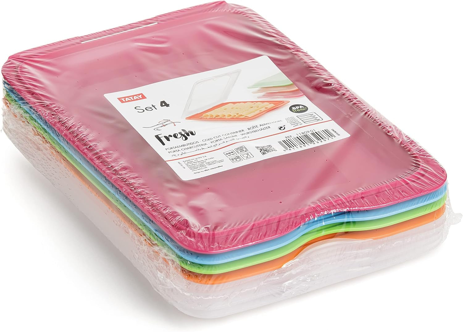 TATAY set de 4 cutii de feliere Fresh, fără BPA, reutilizabile, stivuibile, mașină de spălat vase & MWO, culori aleatorii. Măsuri 17cm x 3.2cm x 25.2cm Cutii depozitare alimente Naty Shop