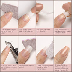 ® Ongles artificiels à coller 500 pièces Faux ongles - Ongles en gel stables - Ongles de qualité studio (couleur naturelle)