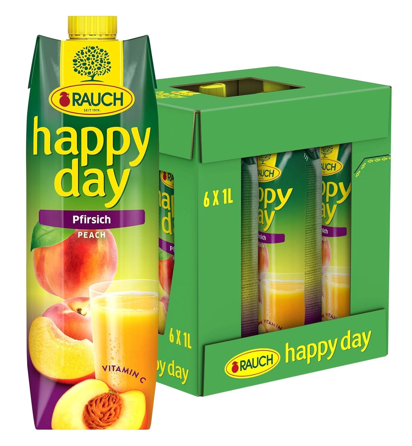 Rauch Happy Day Peach | Din fructe coapte la soare | 6 x 1 litru, Tetra Prisma Bauturi fara alcool Naty Shop