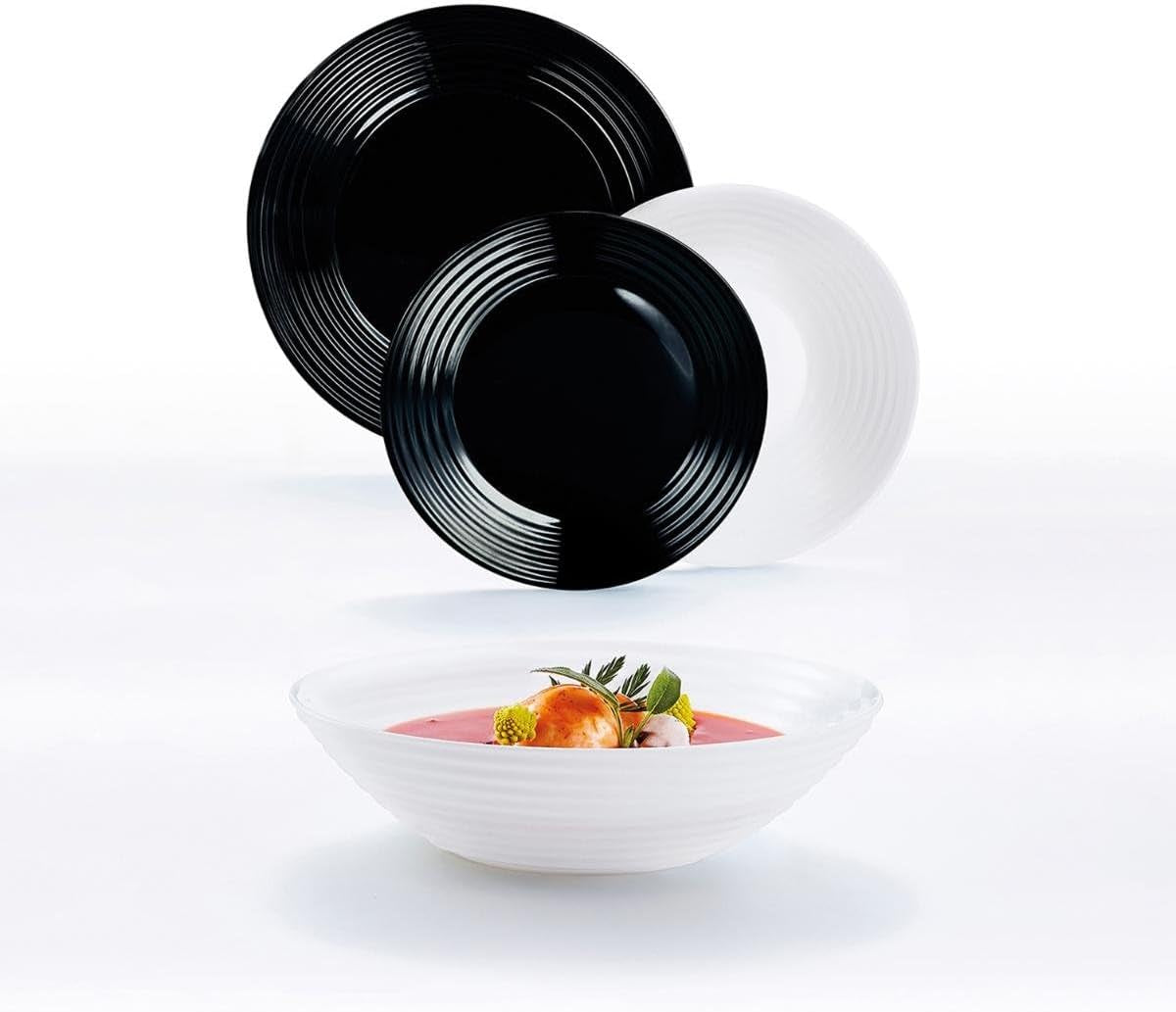 Harena N&b Glasgeschirr, 18 pièces, pour 6 personnes, blanc et noir