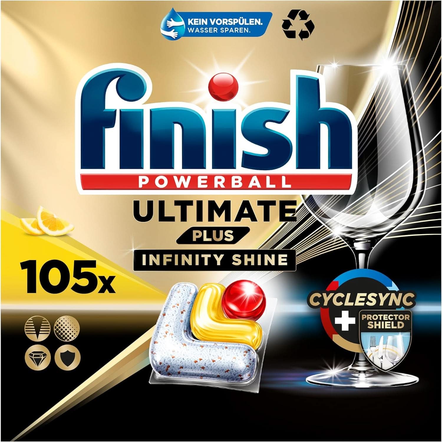 Finish Ultimate plus Infinity Shine Citrus Dishwasher Tabs - Tablete pentru mașină de spălat vase, curățare intensivă - 105 capsule, lămâie Naty Shop 105 capsule