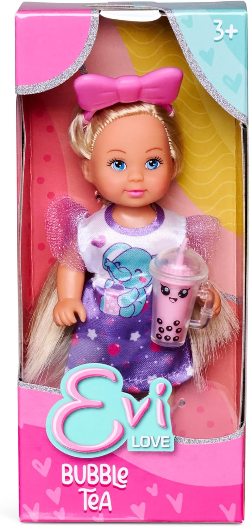 Simba Evi Love Bubble Tea – Puppe (12 cm) im süßen Bubble-Tea-Outfit mit Haarband & Becher, Mode- & Rollenspiel für Kinder ab 3 Jahren
