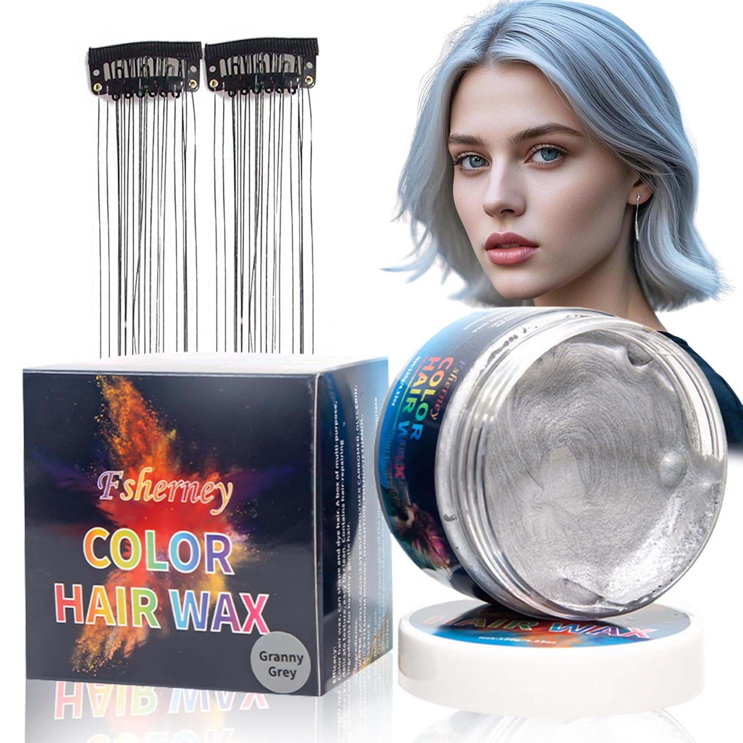 Teinture capillaire verte temporaire - Cire de coloration capillaire, tonalité de cheveux pour hommes et femmes, pommade capillaire naturelle, cire de teinture capillaire à pince de couleur pour la couleur des cheveux Crazy Party (4,23 oz, vert) Naty Shop Coloration capillaire gris 1G (1 paquet)