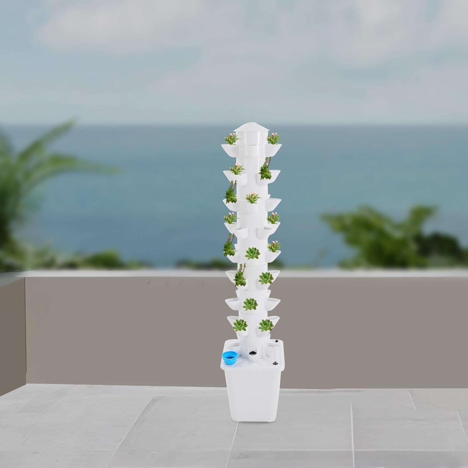 Système hydroponique Tour hydroponique Jardin d'herbes aromatiques Système de culture hydroponique avec 45 emplacements de plantation Pompe à eau Réservoir d'eau 20 L vertical pour fleurs et légumes