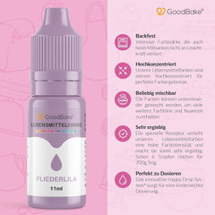 Colorant alimentaire lilas pastel Goodbake (11 ml) - Colorant alimentaire à haute dose - Pour colorer les gâteaux, fondants, crème au beurre, macarons, boissons, slime et bien d'autres articles. 100% végétalien