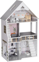 AIYAPLAY Maison de poupée en bois, maison de jeu à 3 étages avec 13 meubles, accessoires, maison de poupée de 85,3 cm de hauteur pour 3 à 6 ans, maisons de poupée grises Naty Shop Titre par défaut