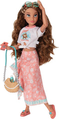Poupée Vaiana avec accessoires, 29cm, 13 points d'articulation, sous licence officielle Jakks Pacific. Complet avec des accessoires combinables et une bague Mickey étincelante !
