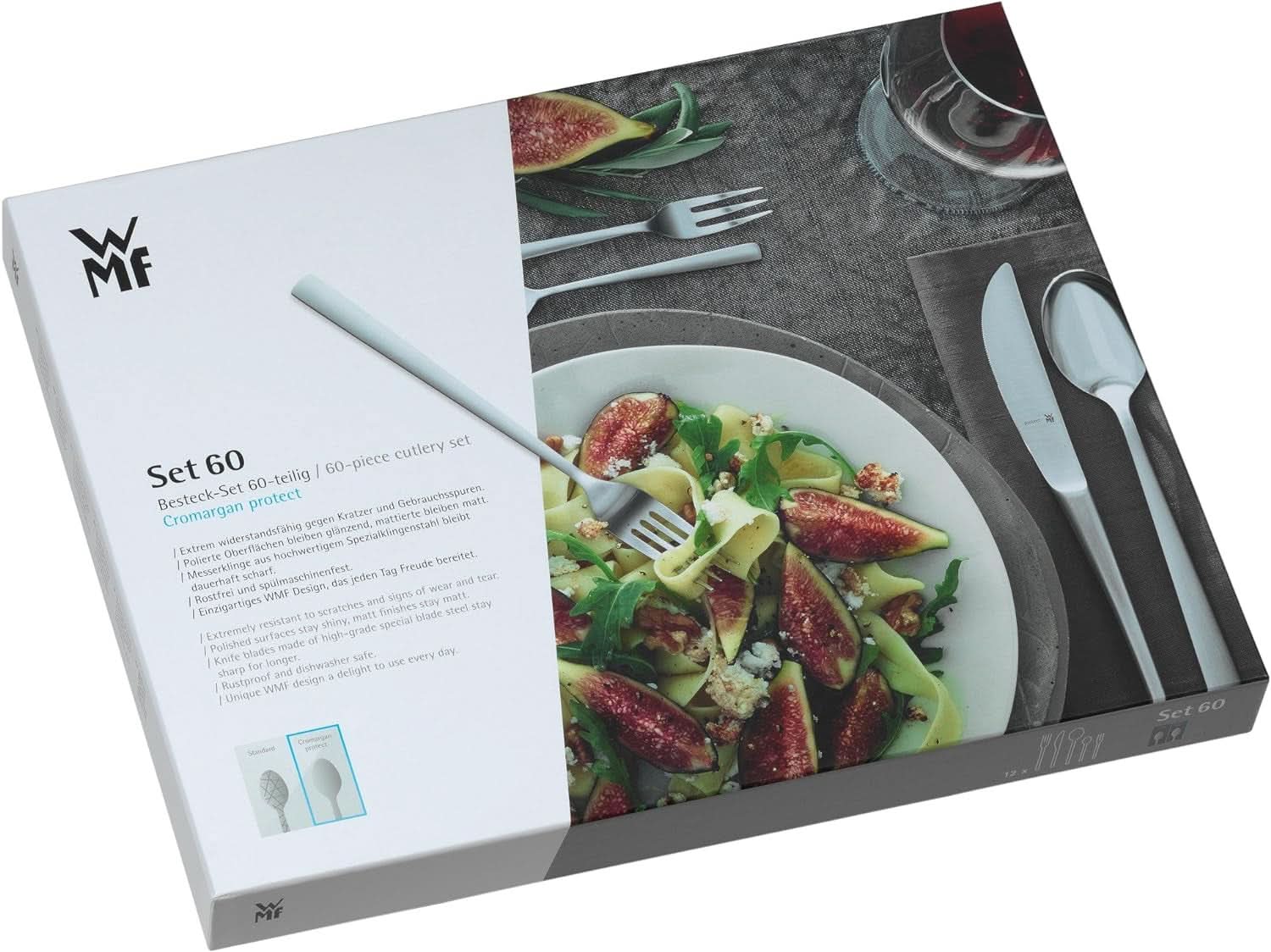 Ménagère WMF Philadelphia pour 12 personnes, 60 pièces, couteaux monobloc, acier inoxydable Cromargan Kitchen Naty Shop