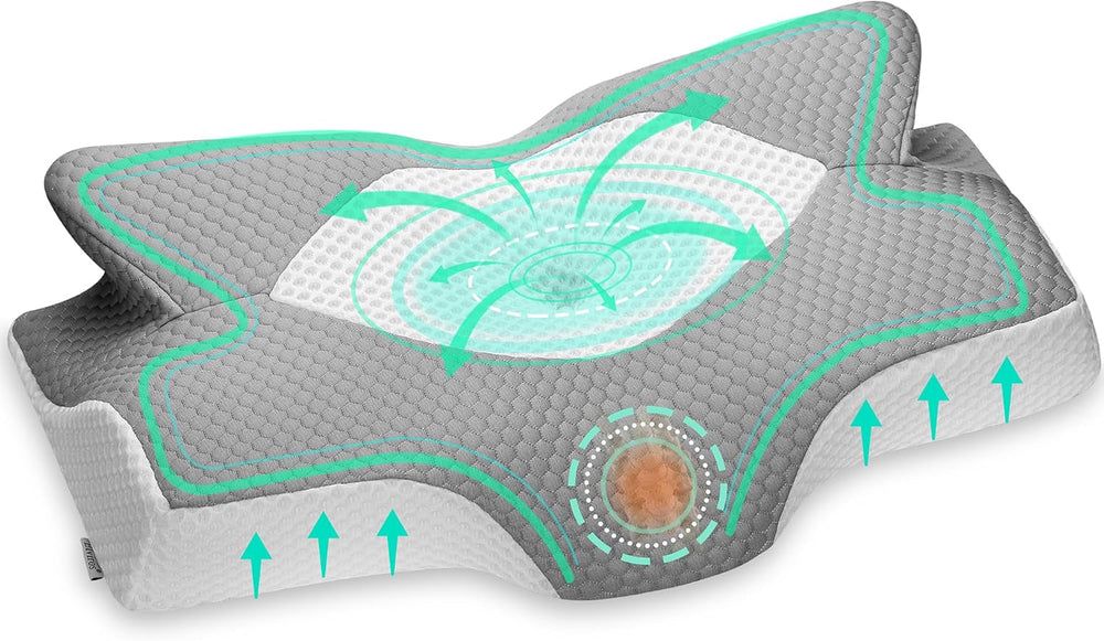 Elviros Oreiller Orthopédique en Mousse à Mémoire de Forme Curseur Latéral Oreiller de Soutien du Cou Oreiller pour Douleurs Cervicales Oreiller de Couchage Ergonomique pour Douleurs au Cou et aux Épaules 64 X 12,5/10,5 X 38 Cm Oreillers Orthopédiques Cervicaux Naty Shop Gris Argent 54 X 11/9 X 33 Cm