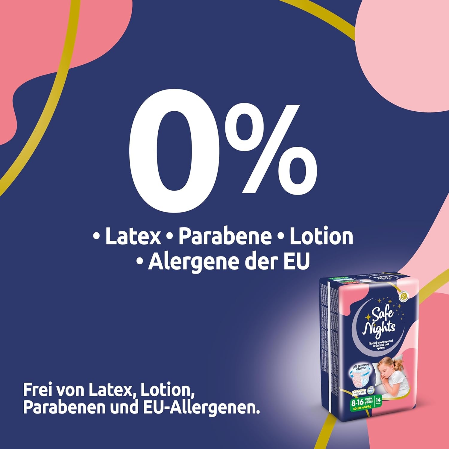 Safe Nights Girl, vêtements de nuit absorbants pour filles de 8 à 16 ans (30 à 50 kg), lot de 14