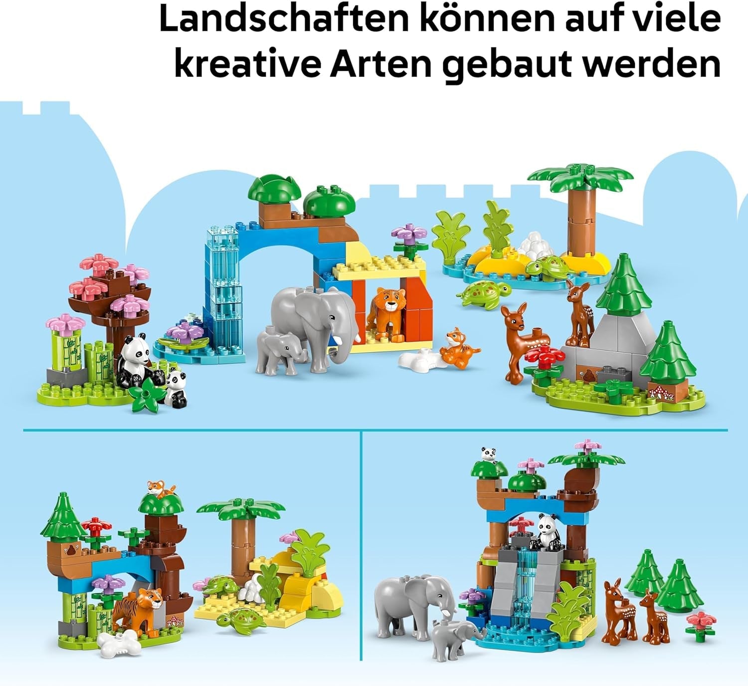 LEGO DUPLO Town Wildtier-Familien 3-in-1 Set - Lernspielzeug für Kleinkinder mit Tierfiguren - Montessori Spielzeug ab 2 Jahren mit Schildkröte, Tiger, Elefant, Hirsch & Panda Figuren - Geschenk 10446