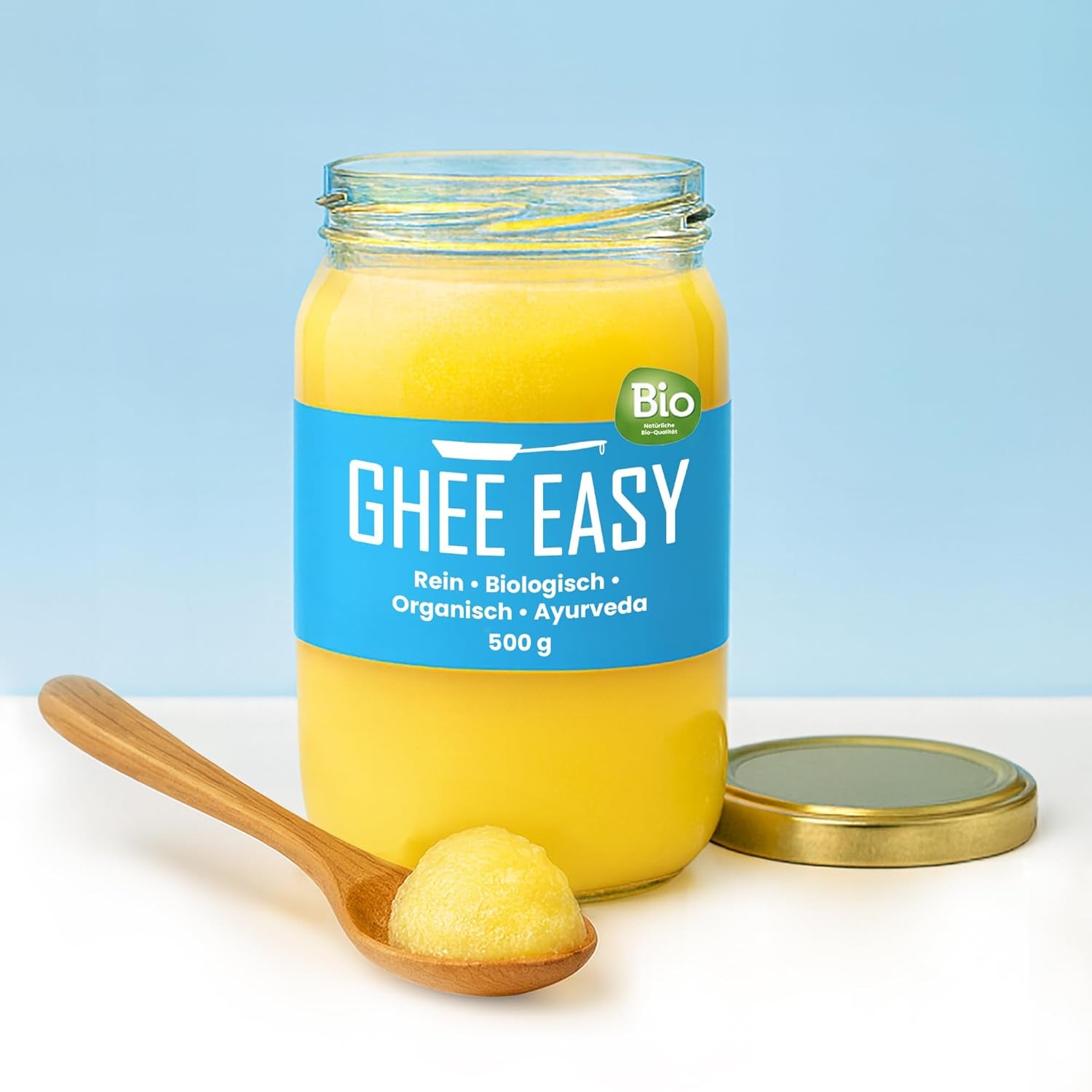 Ghee Easy 850g Ghee Bio von Grasgefütterten Kühen - Ghee Butter sans Zusatzstoffe - Certifié Organisch & Biologisch - Hochreines Ayurveda Ghee sans lactose et gluten - 100% Européen