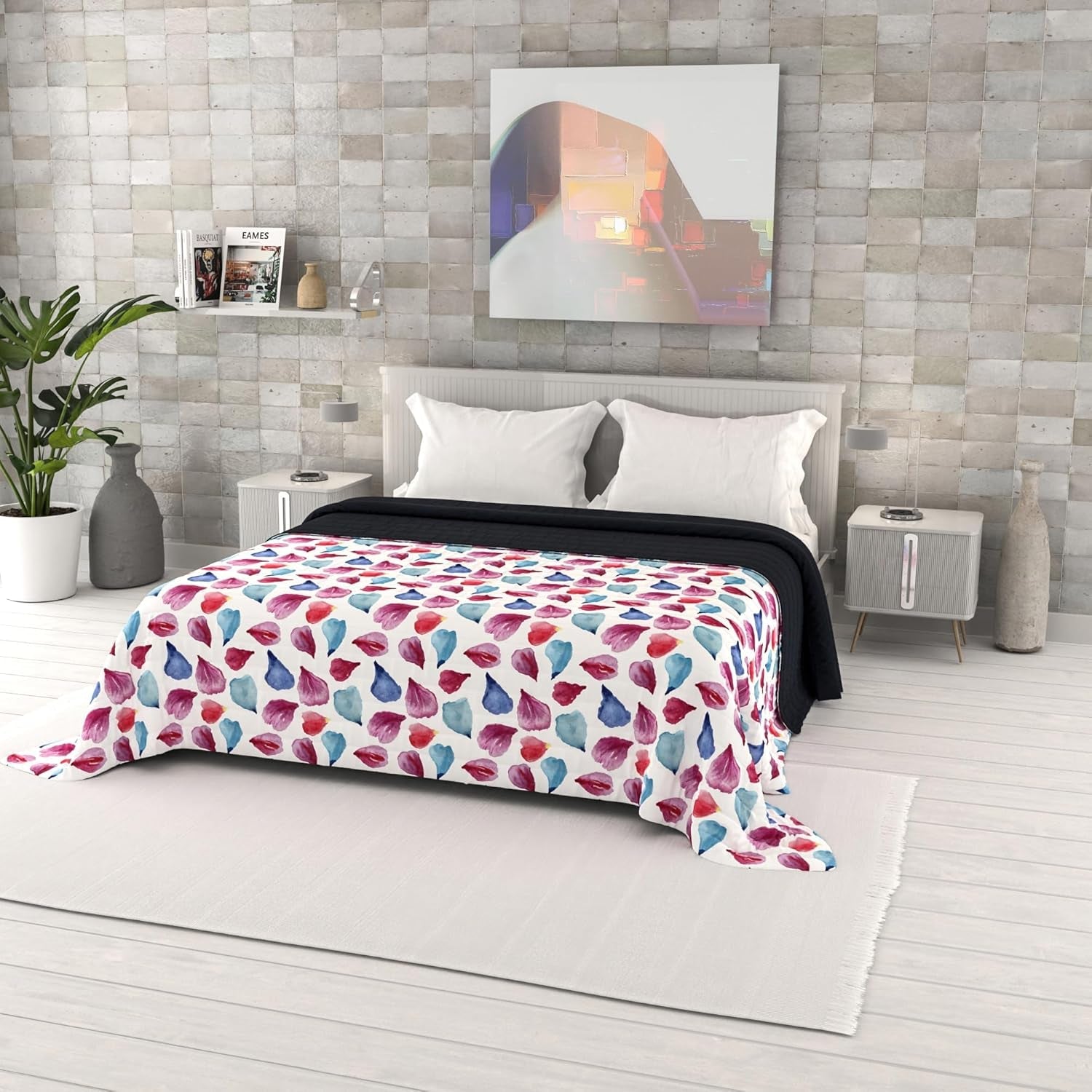 Couette d'été imprimée fantaisie, garnissage polyester, Pétales, 260X270Cm Couettes et quilts Naty Shop Pétales 260X270Cm