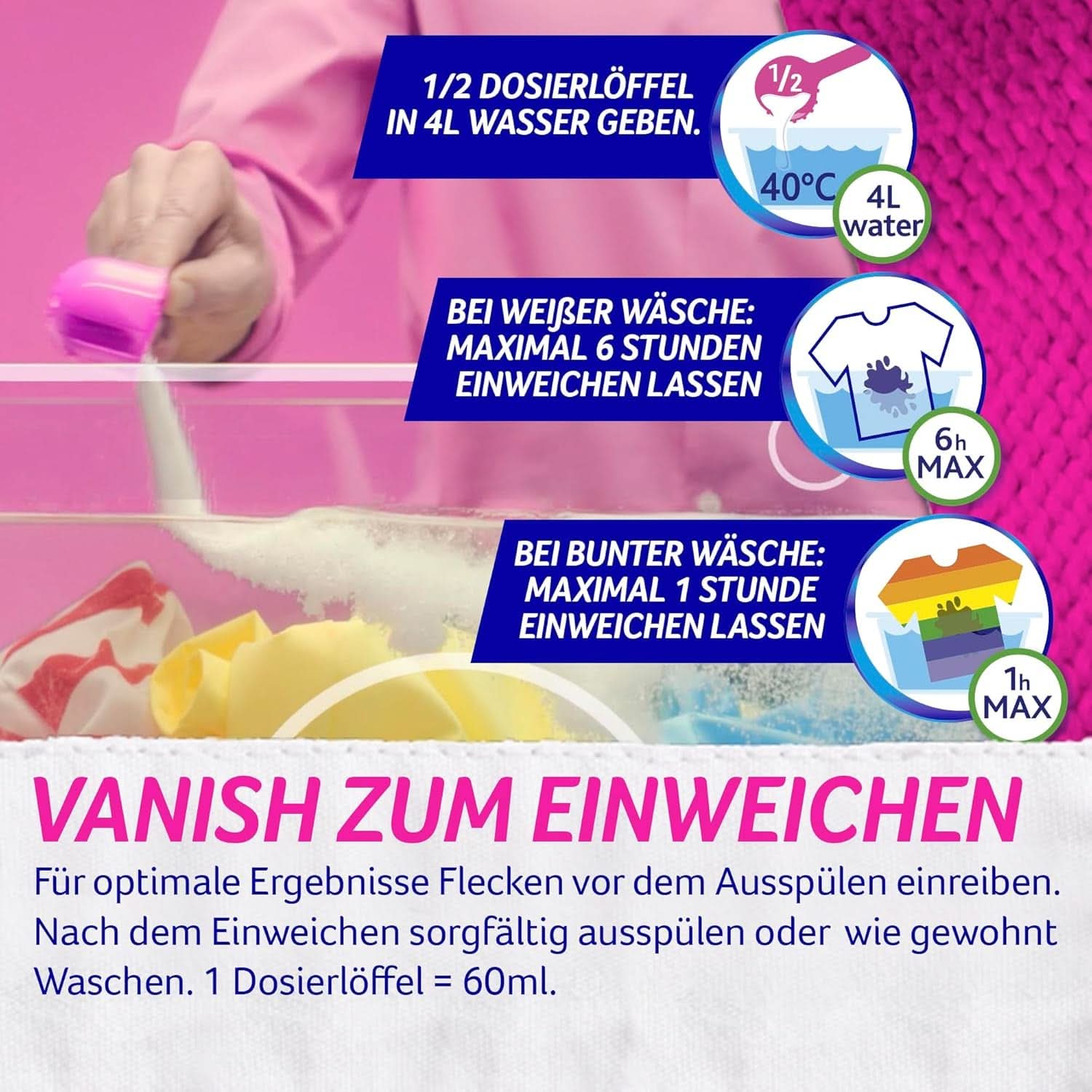 Vanish Oxi Action Powder Pink - 1,125 Kg - poudre détachante et améliorant le linge sans chlore - pour linge coloré Détergents à lessive Naty Shop