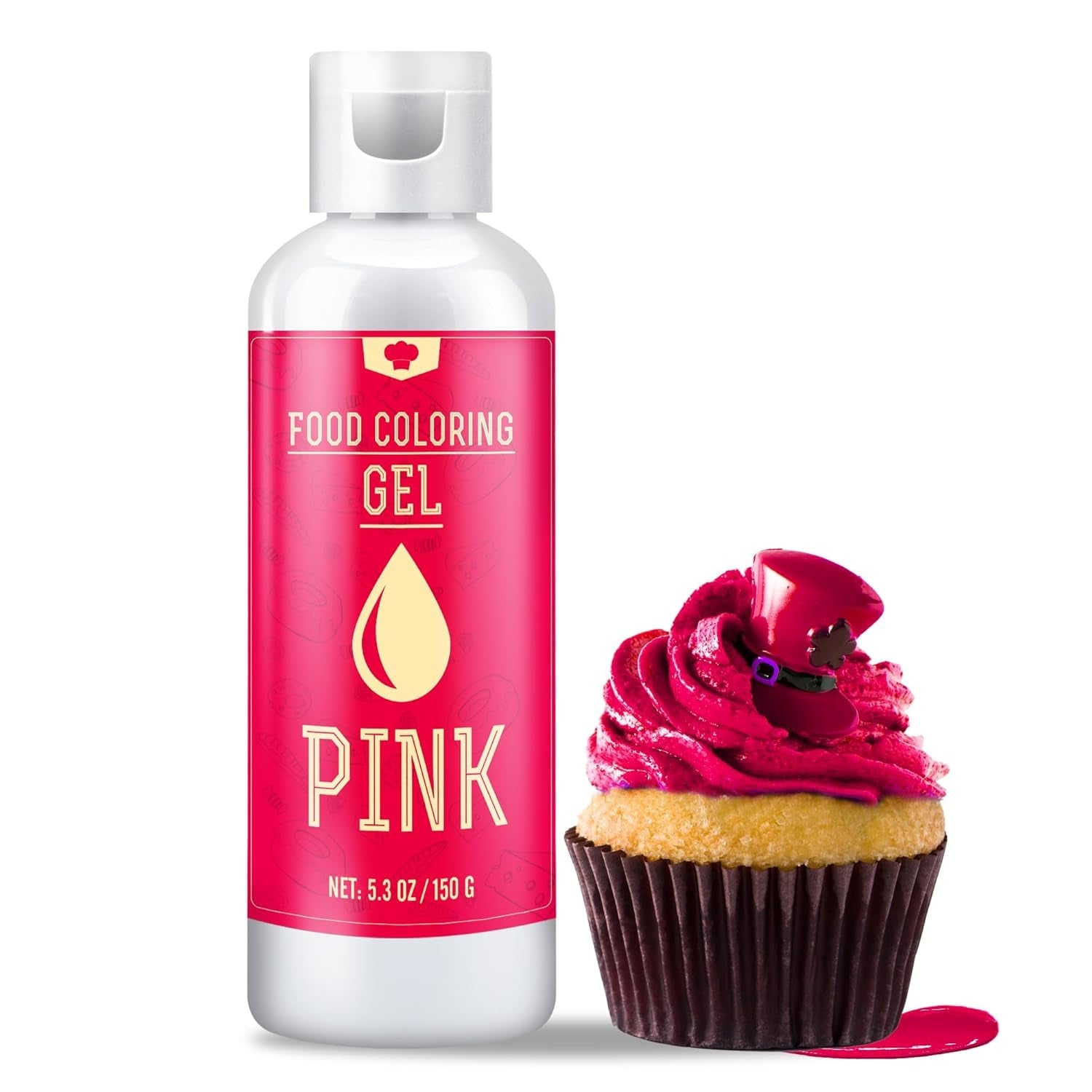 Lebensmittelfarbe Gel - 150G Konzentrierte Gel Lebensmittel Farben Zum Backen, Kuchen Dekorieren, Kekse Und Macaron - Zuckerfrei Food Coloring Für Getränken, Osterei, DIY Seifen Und Basteln (Weiß) Naty Shop Rosa