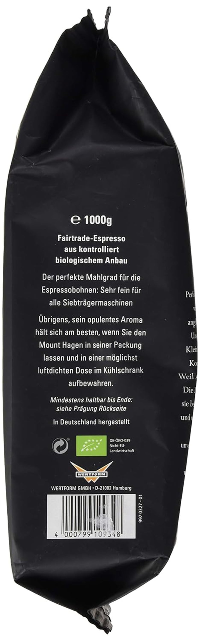 Espresso en grains entiers FairTrade, 1 paquet (1 x 1 kg) - Biologique