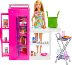Barbie Doll Pantry Playset avec plus de 25 pièces de cuisine et accessoires – Parfait pour les petits gourmets et cadeau pour les enfants de 3 ans et plus, HJV38